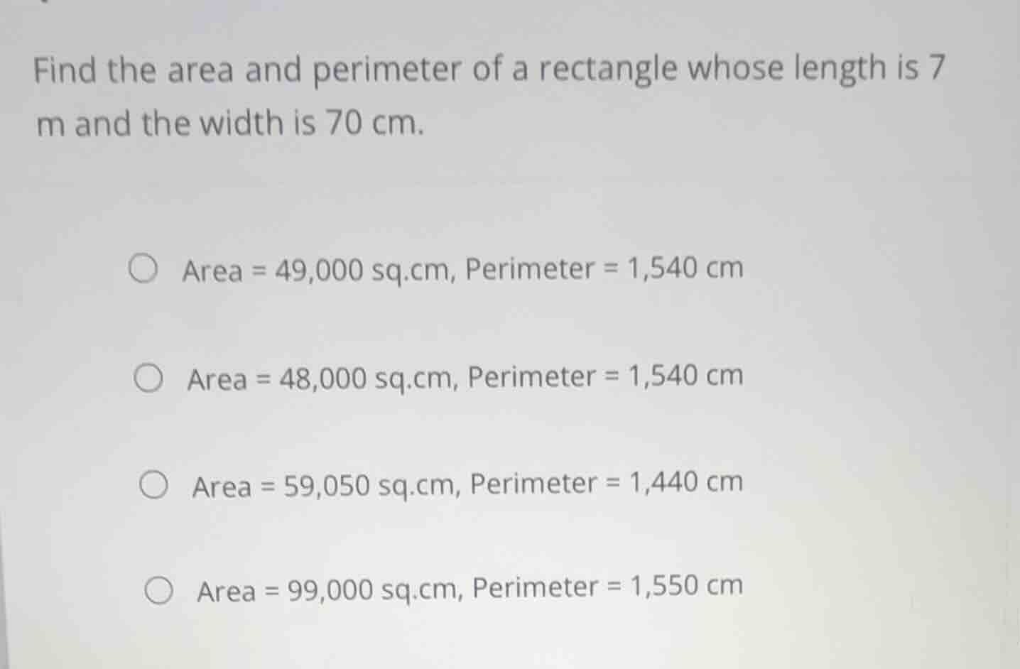 find the area and perimeter of a rectangle whose length is 7 m and the …