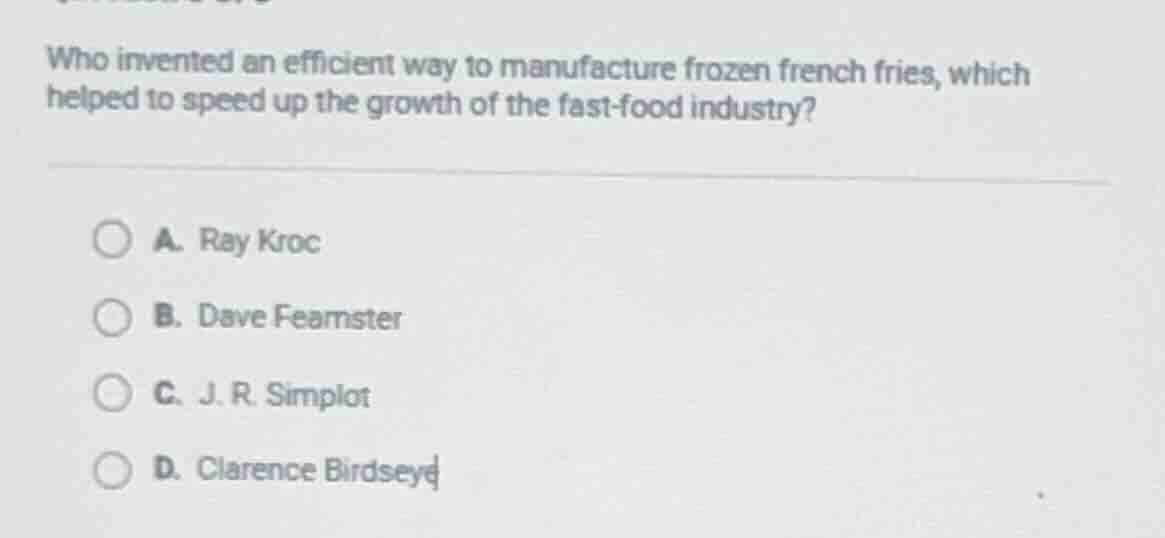 who invented an efficient way to manufacture frozen french fries, which…