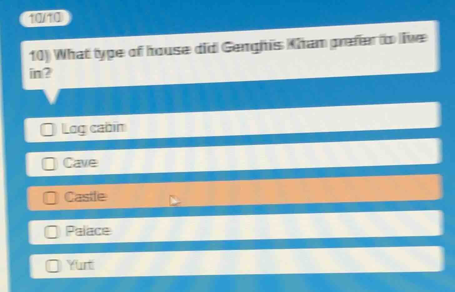 10) what type of house did genghis kitan prefer to live in? log cabin c…