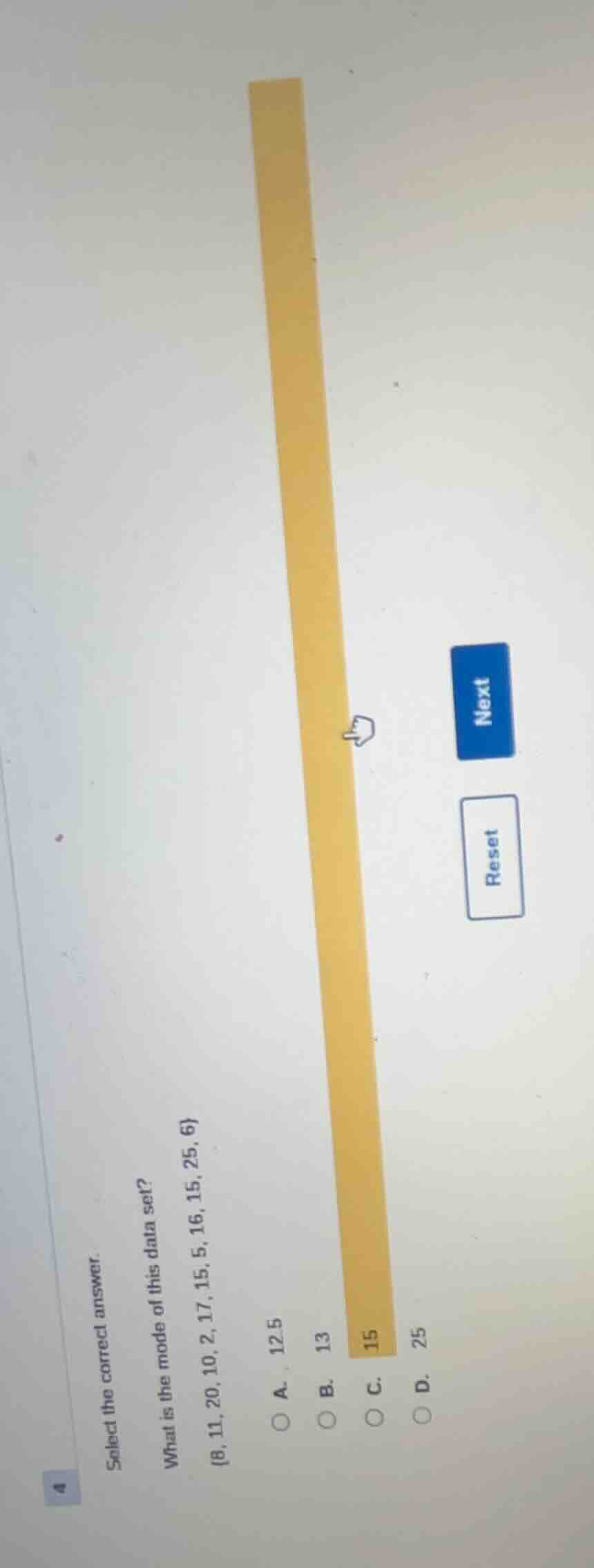 select the correct answer. what is the mode of this data set? {8, 11, 2…