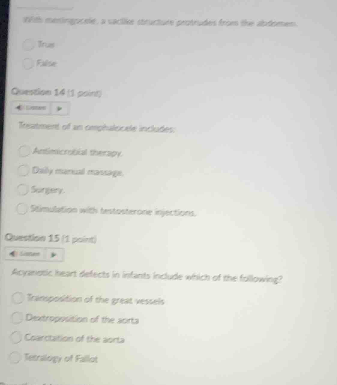 with meningocele, a saclike structure protrudes from the abdomen. true …