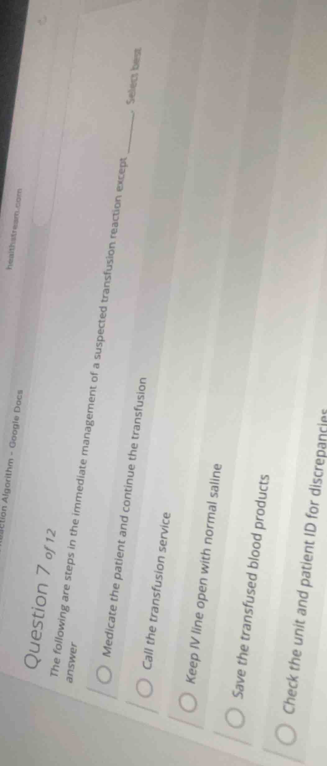 question 7 of 12 the following are steps in the immediate management of…