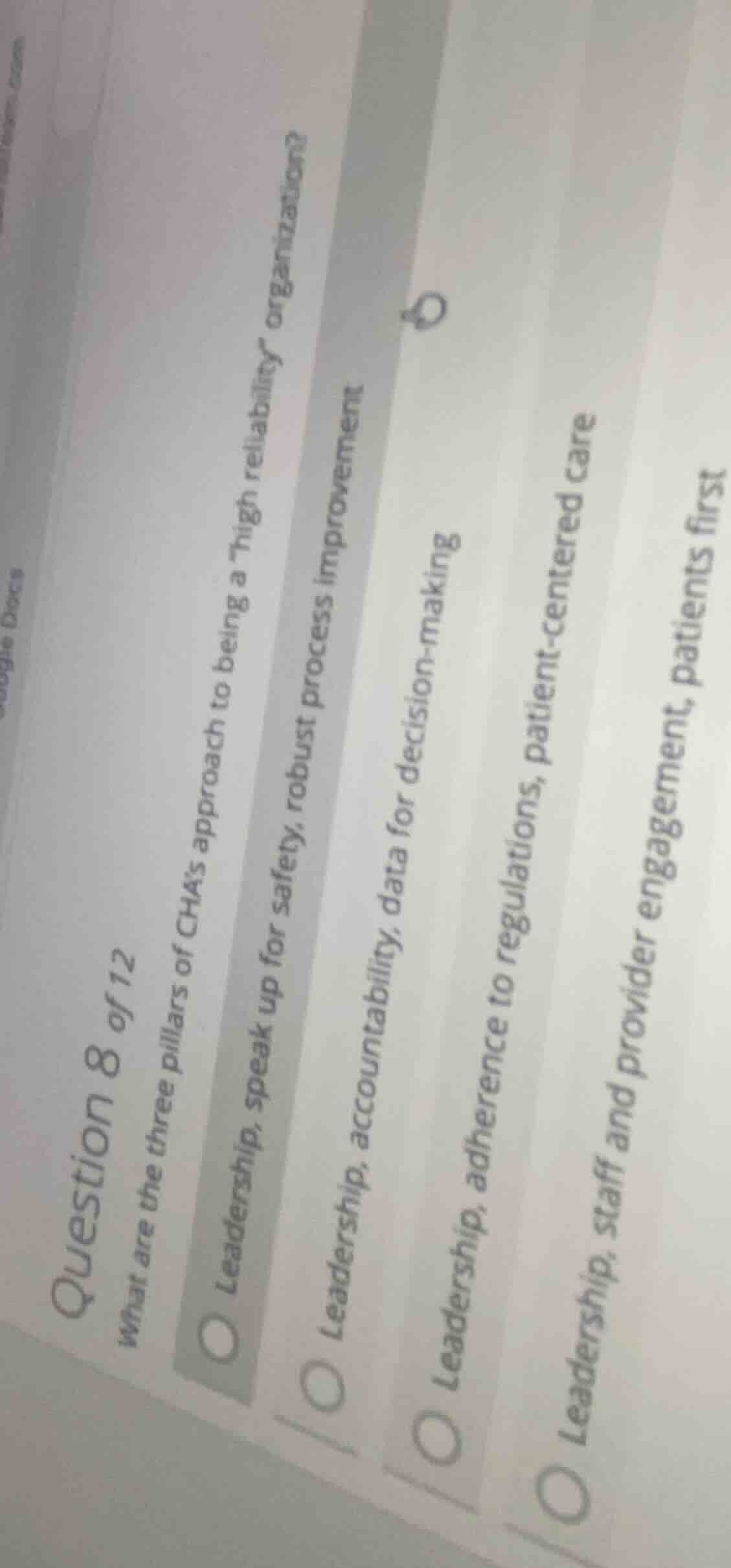 question 8 of 12 what are the three pillars of cha’s approach to being …