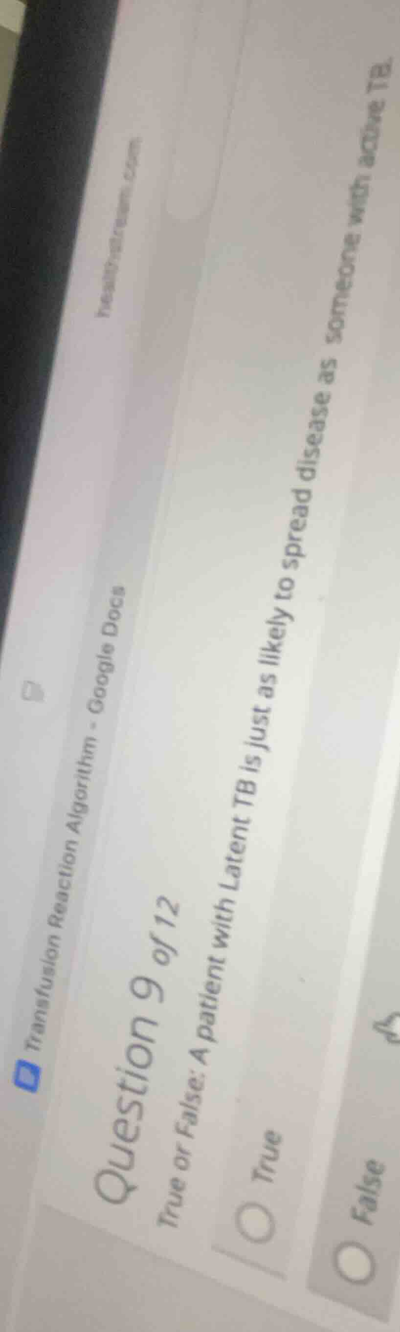 question 9 of 12 true or false: a patient with latent tb is just as lik…