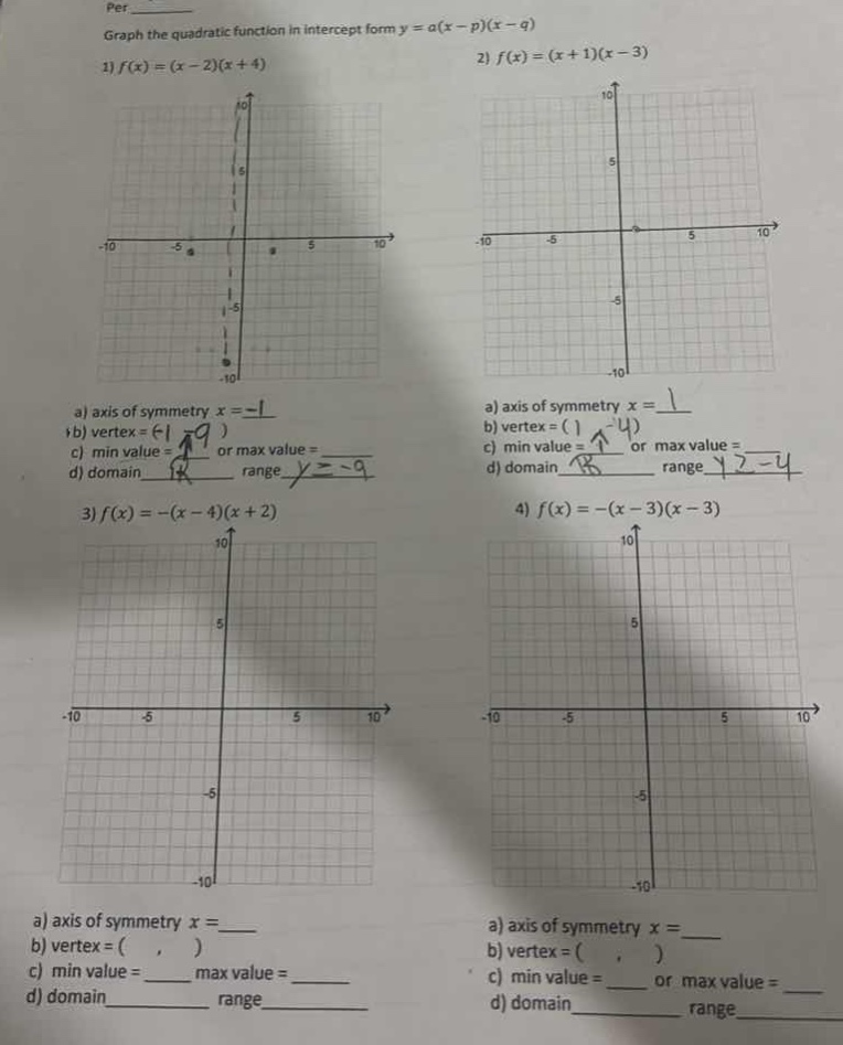 per ______ graph the quadratic function in intercept form ( y = a(x - p…