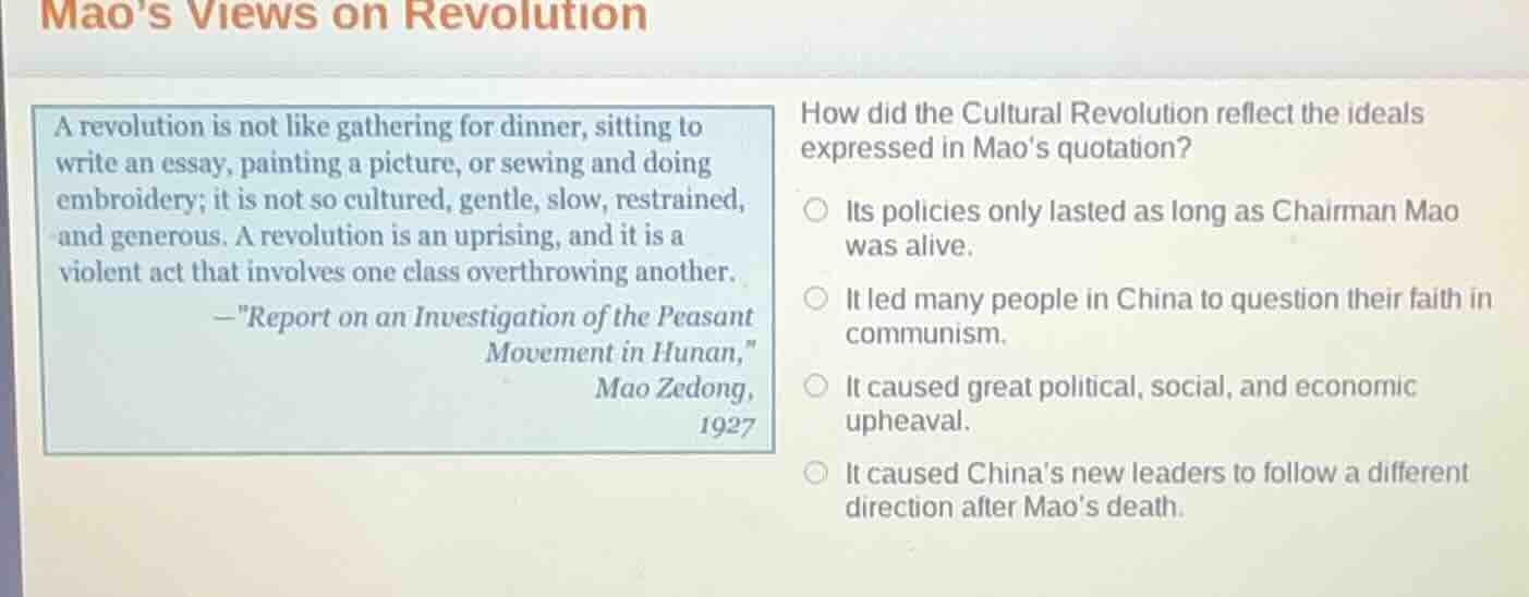 mao’s views on revolution a revolution is not like gathering for dinner…