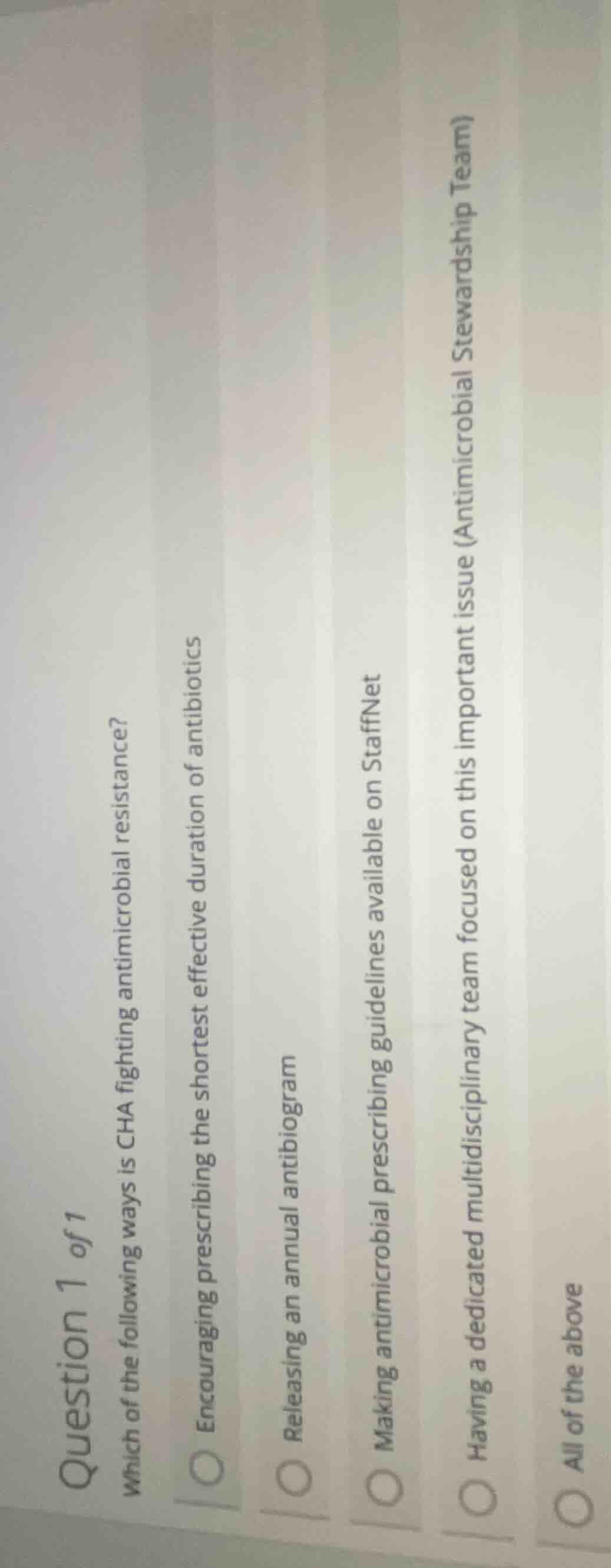 question 1 of 1 which of the following ways is cha fighting antimicrobi…