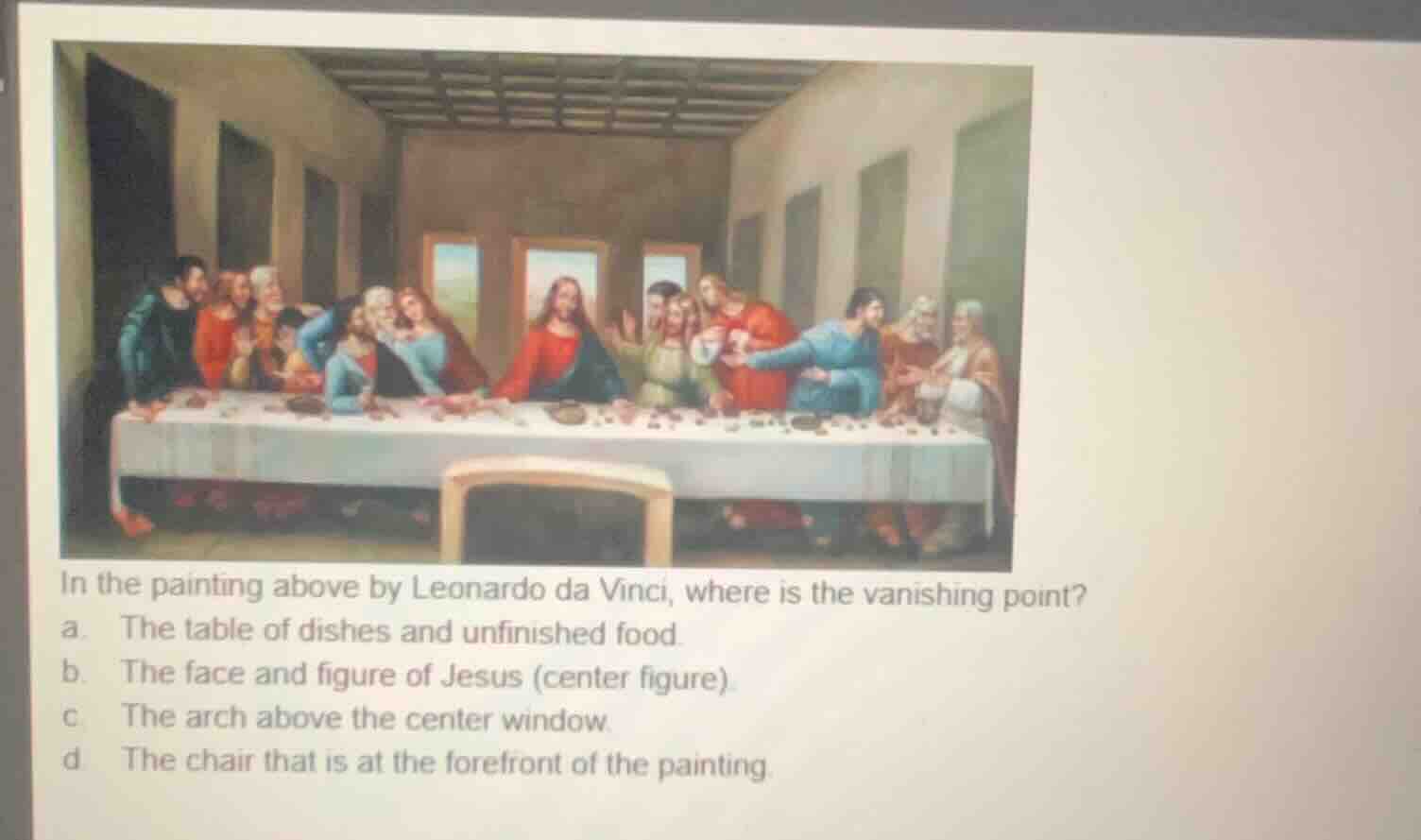 in the painting above by leonardo da vinci, where is the vanishing poin…