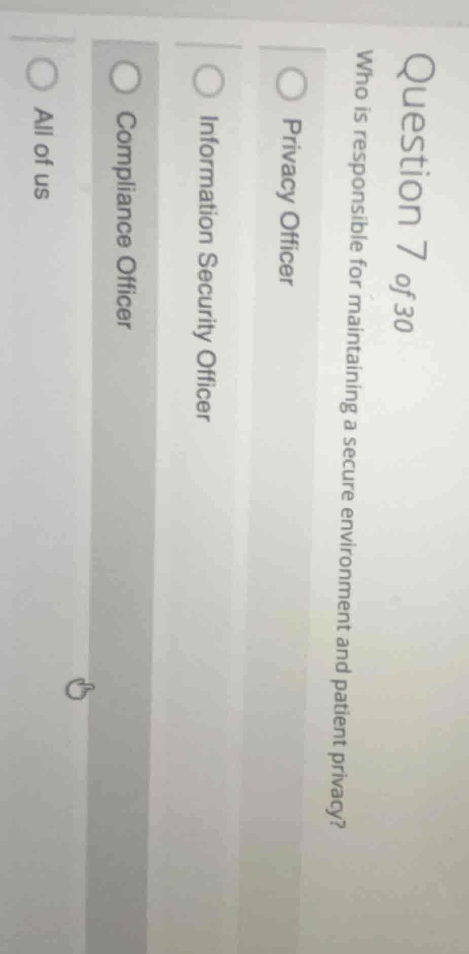 question 7 of 30 who is responsible for maintaining a secure environmen…
