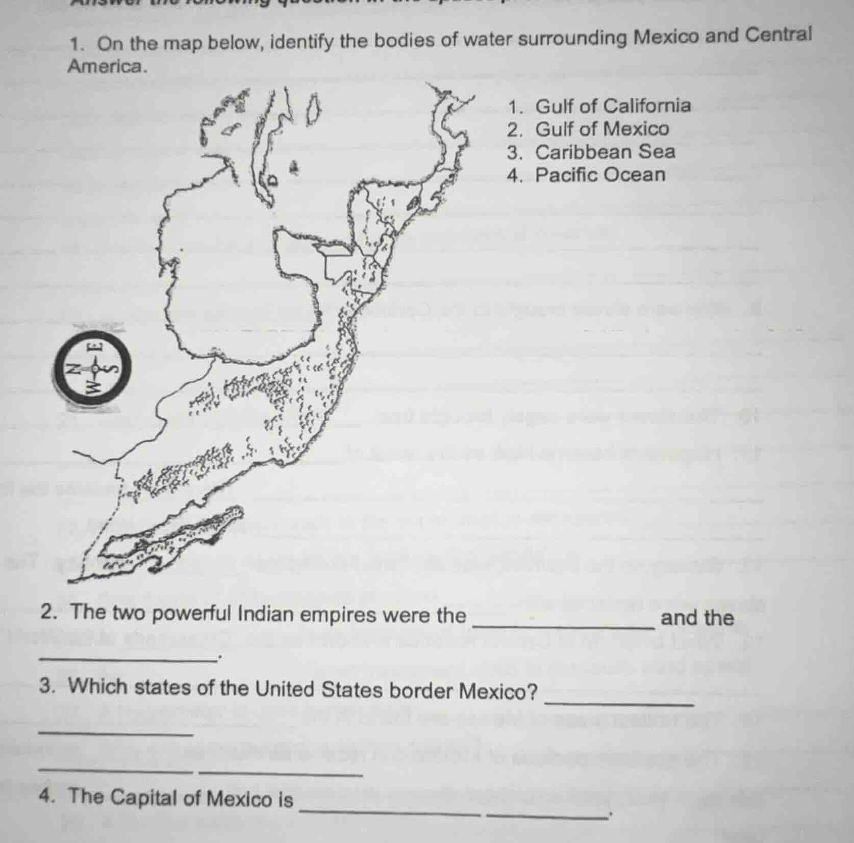 1. on the map below, identify the bodies of water surrounding mexico an…