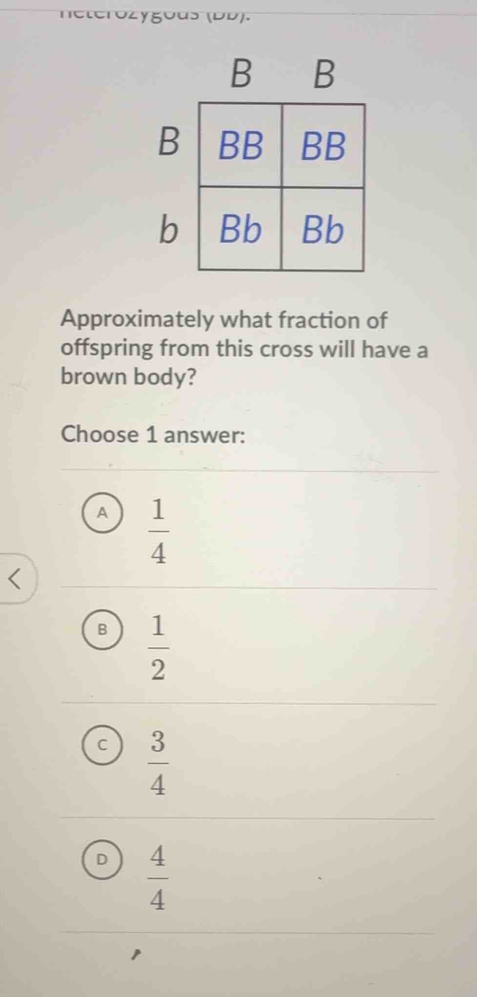 approximately what fraction of offspring from this cross will have a br…
