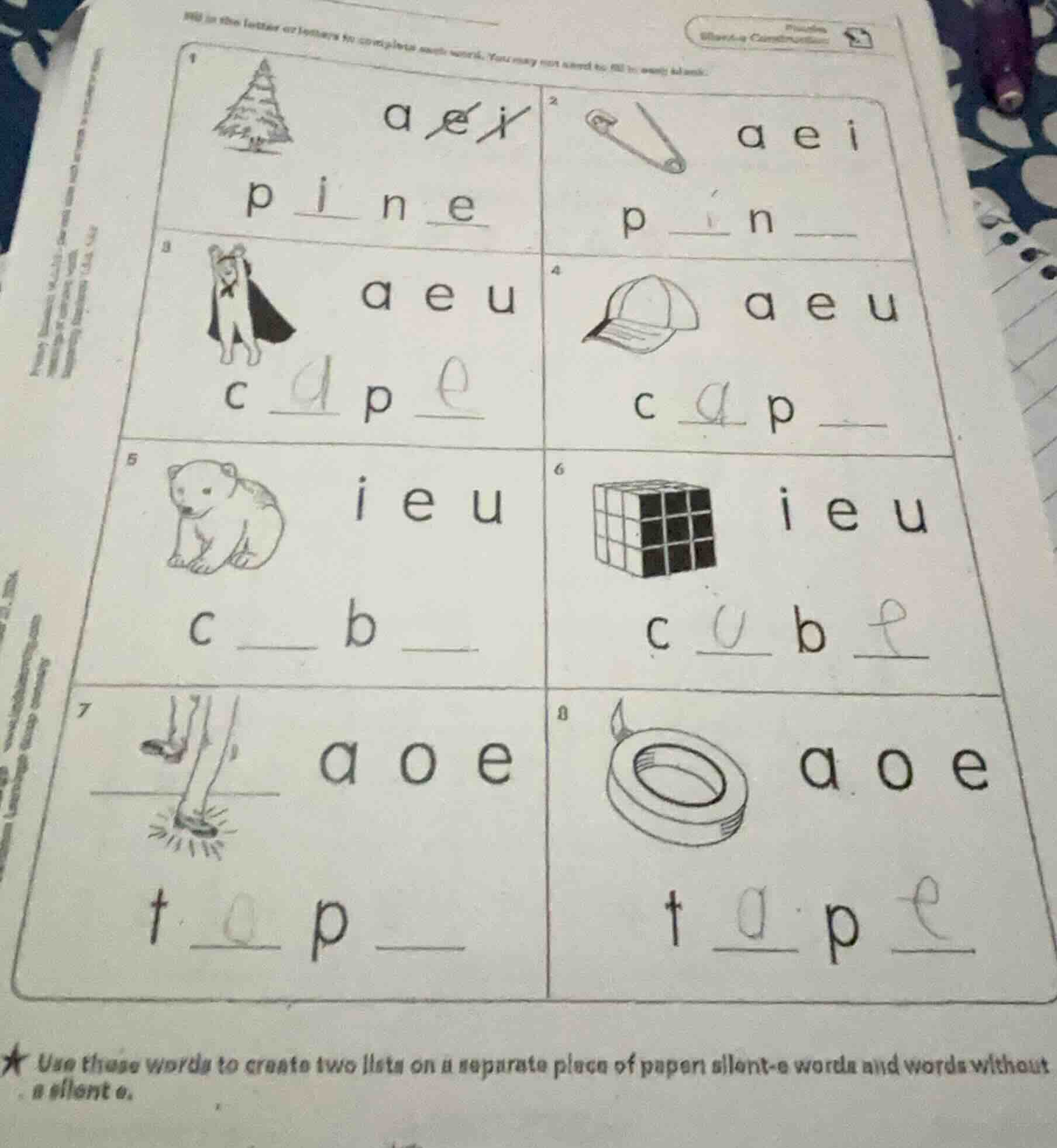 fill in the letter or letters to complete each word. you may not need t…