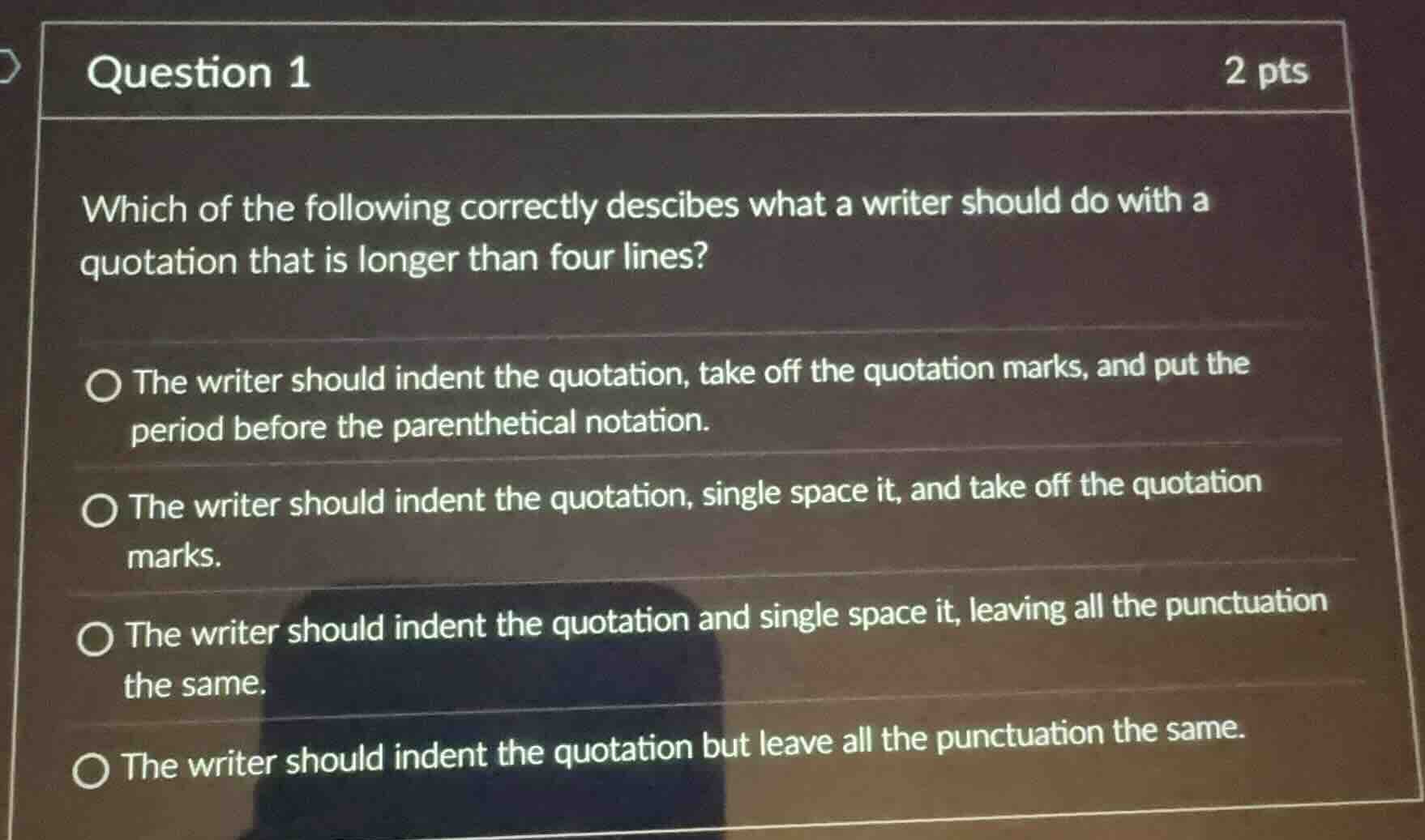 question 1 2 pts which of the following correctly descibes what a write…