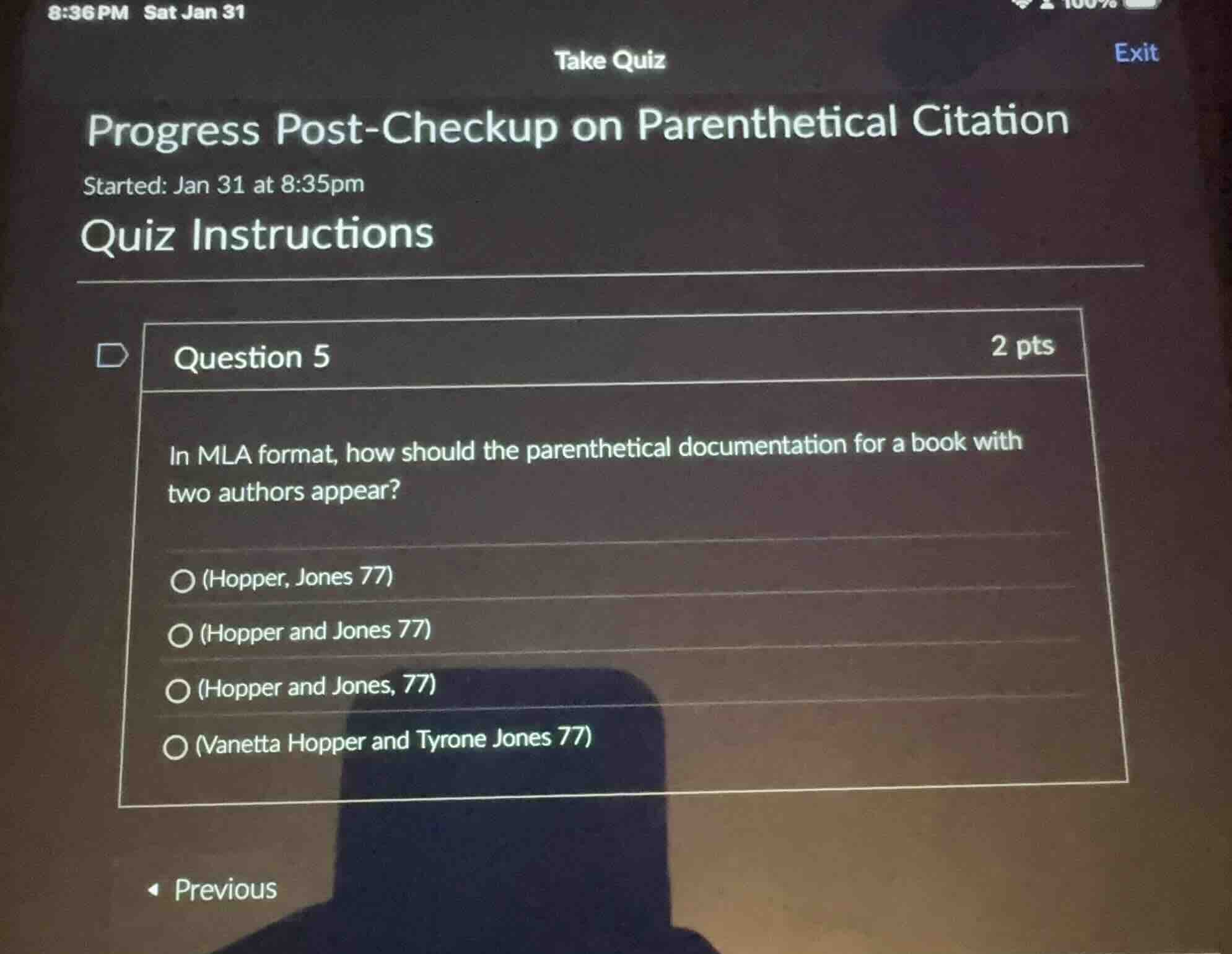 take quiz progress post - checkup on parenthetical citation started: ja…