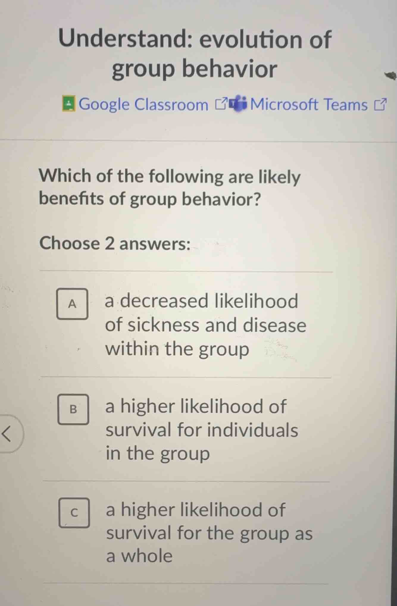 understand: evolution of group behavior which of the following are like…