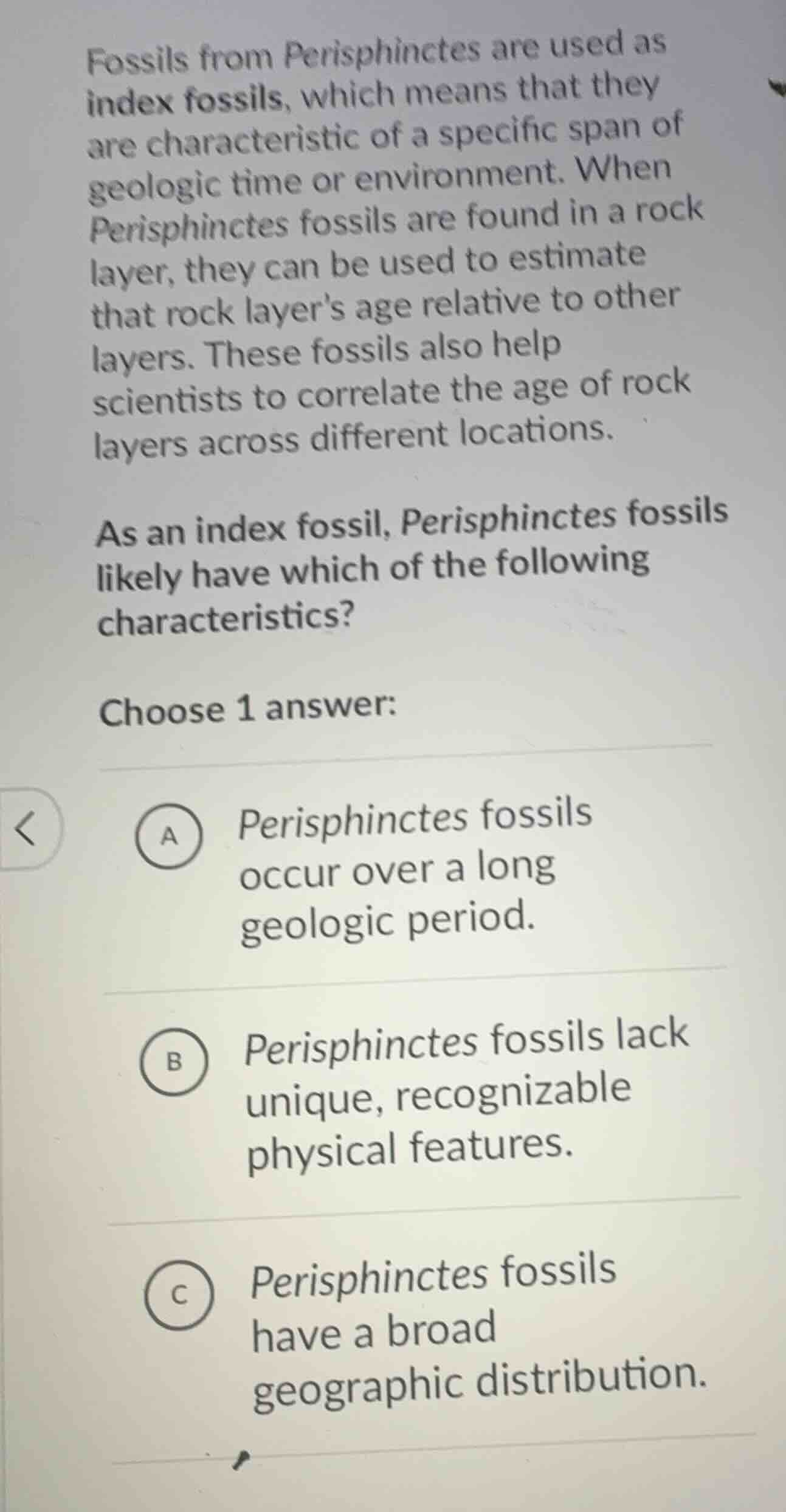 fossils from perisphinctes are used as index fossils, which means that …