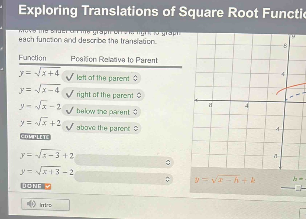 exploring translations of square root functi each function and describe…