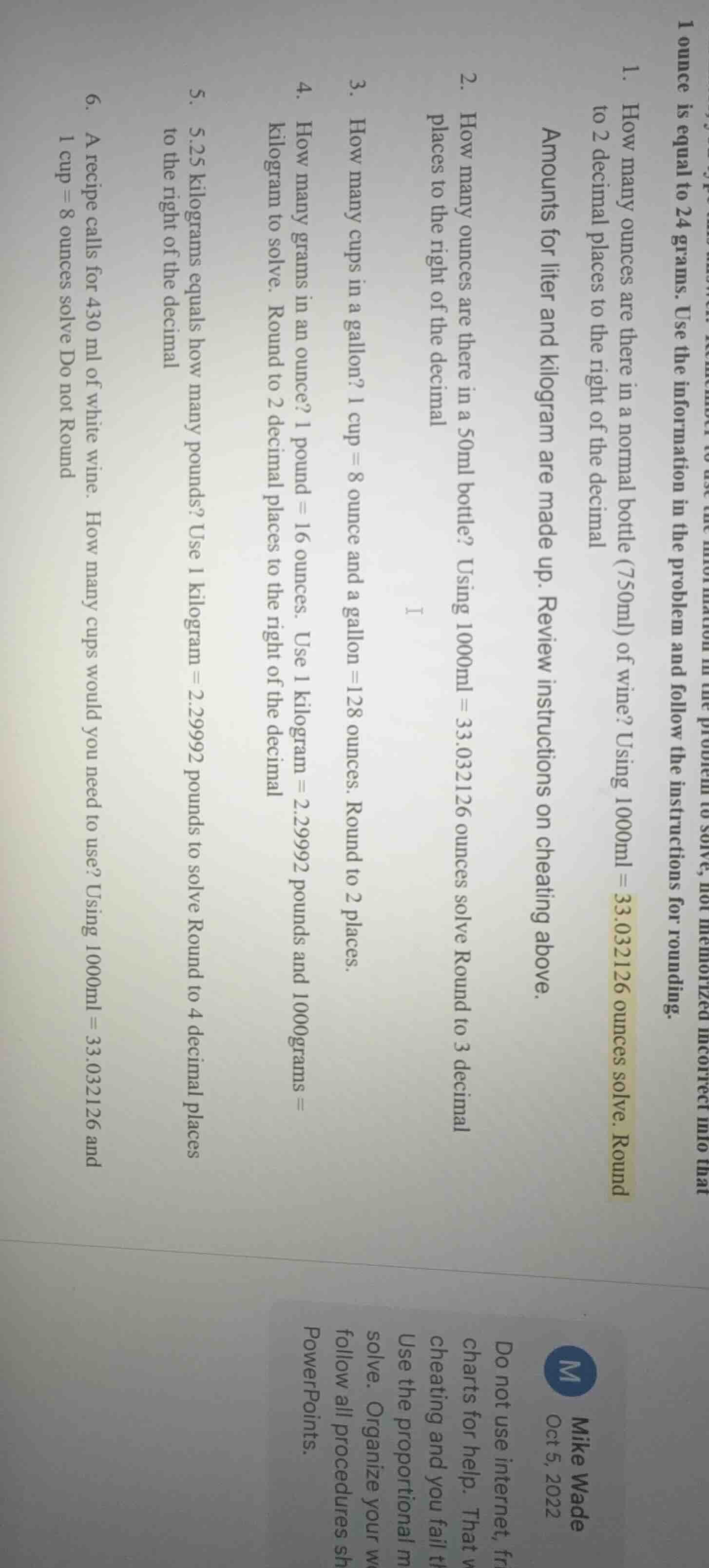 1. how many ounces are there in a normal bottle (750ml) of wine? using …