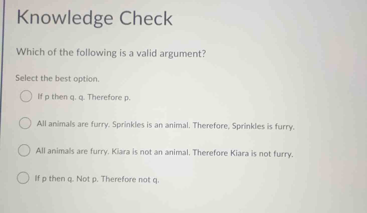 knowledge check which of the following is a valid argument? select the …