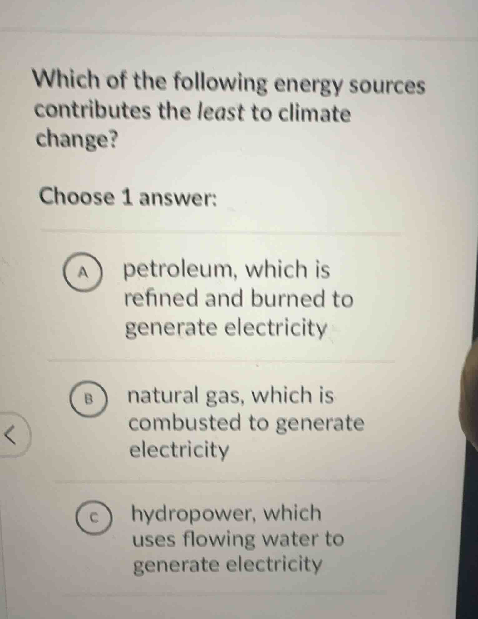 which of the following energy sources contributes the least to climate …