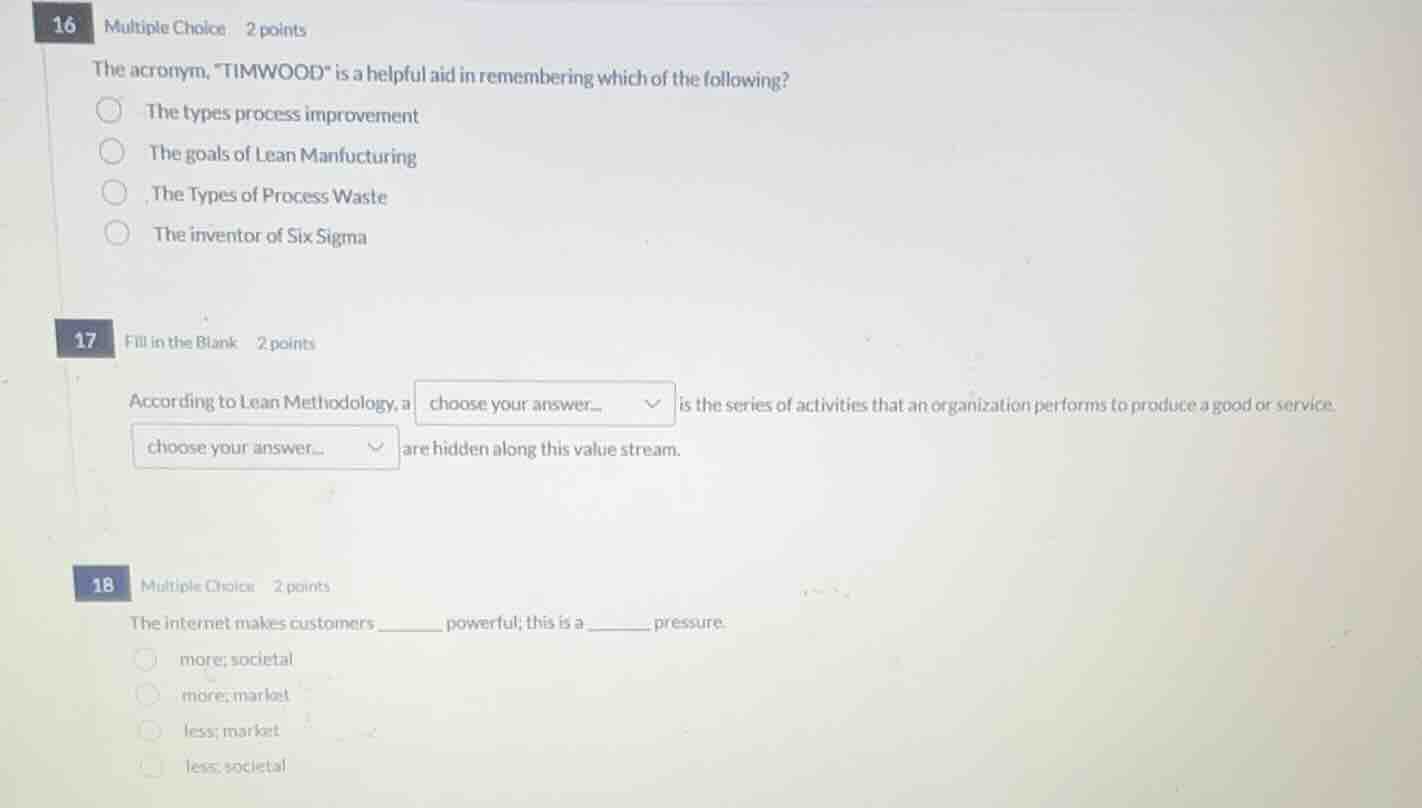 16 multiple choice 2 points the acronym, \timwood\ is a helpful aid in …