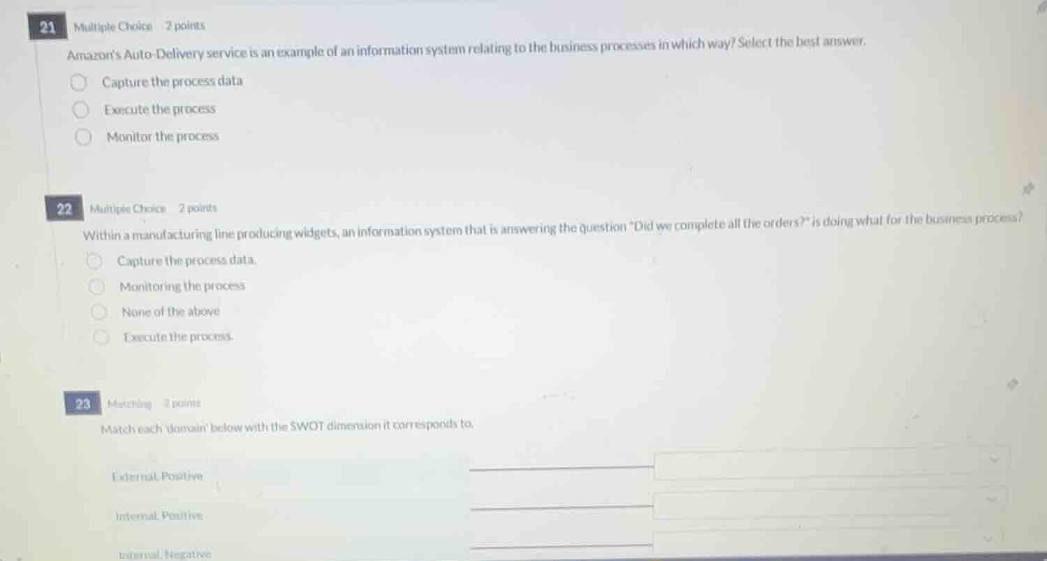 21 multiple choice 2 points amazons auto - delivery service is an examp…