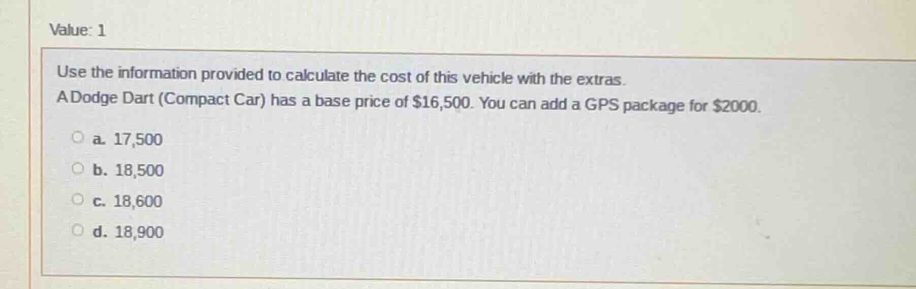 value: 1 use the information provided to calculate the cost of this veh…