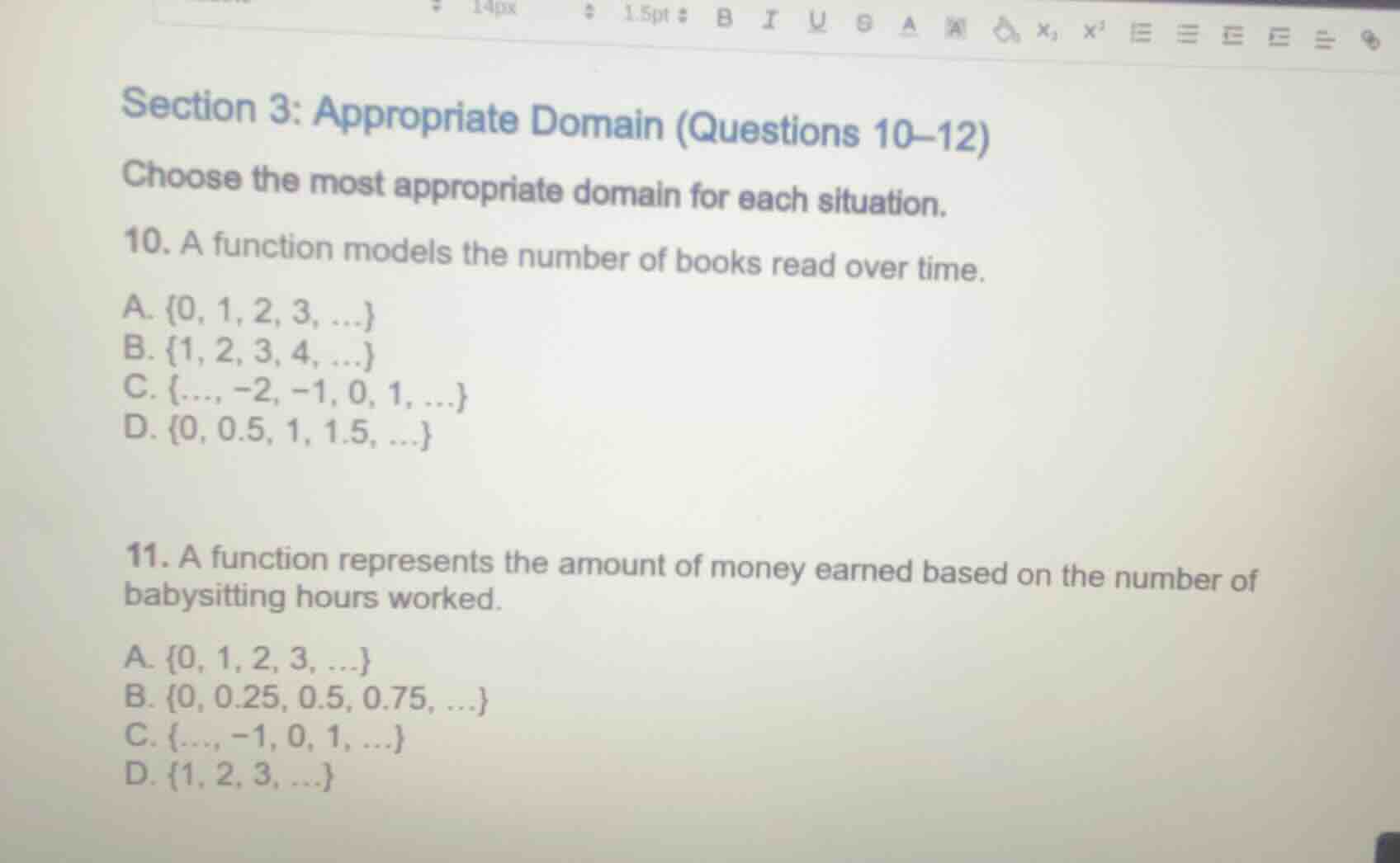 section 3: appropriate domain (questions 10–12) choose the most appropr…