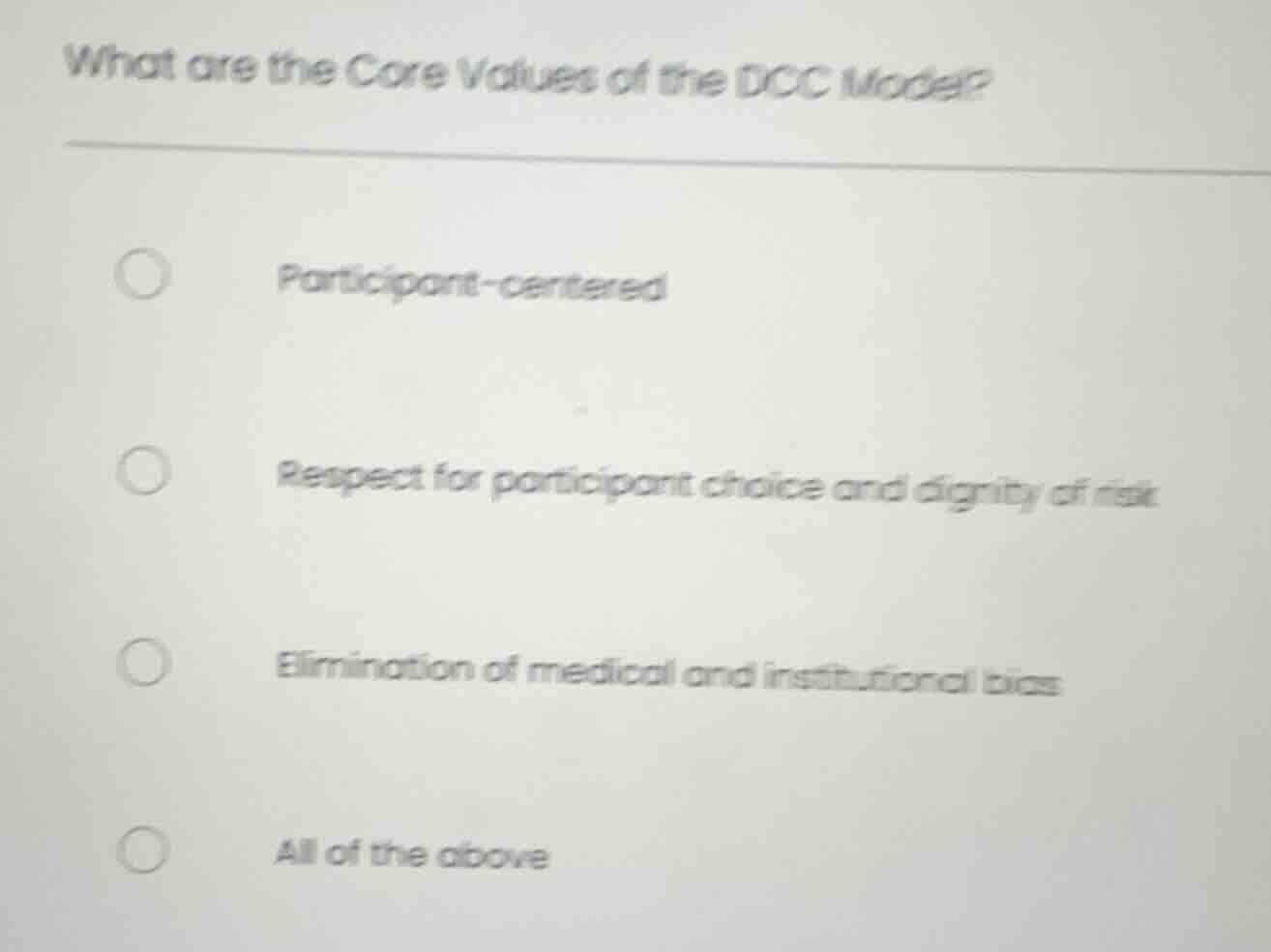 what are the core values of the dcc model? participant - centered respe…