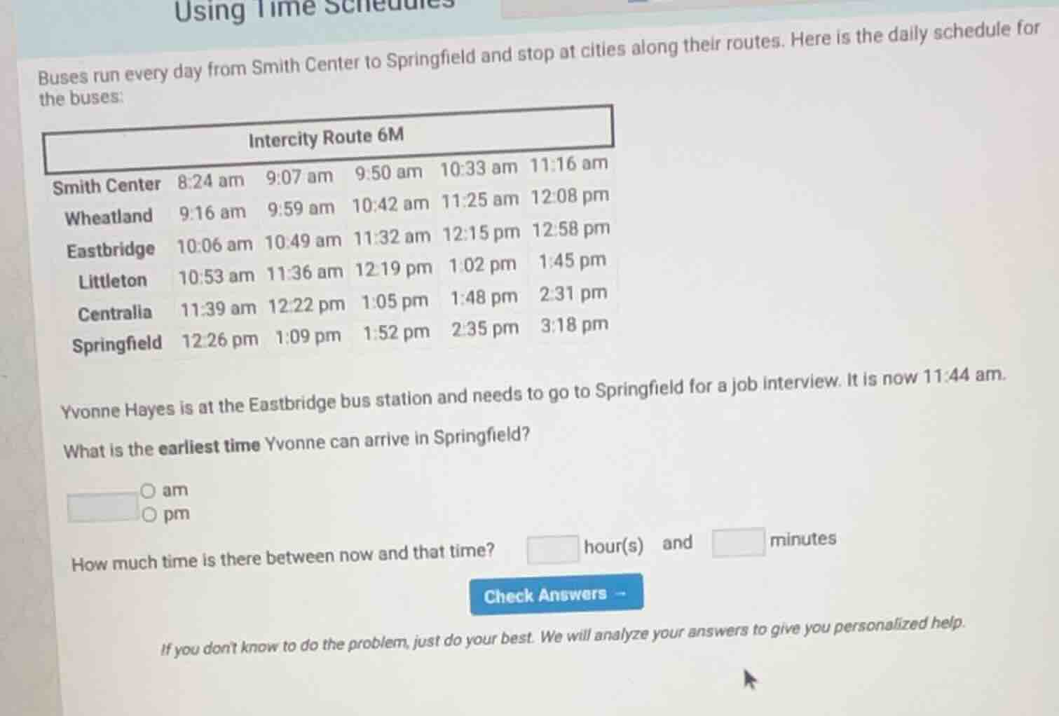 using time schedules buses run every day from smith center to springfie…