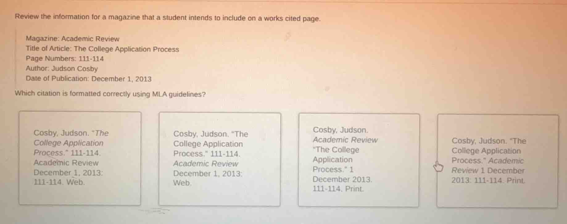 review the information for a magazine that a student intends to include…