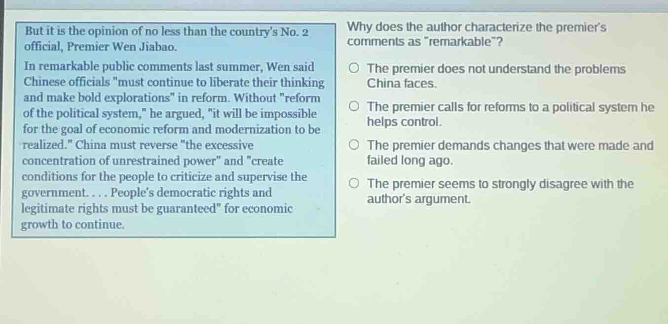 but it is the opinion of no less than the countrys no. 2 official, prem…