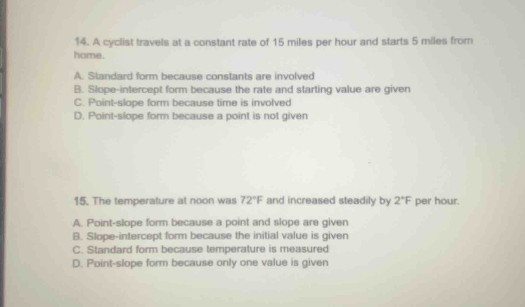 14. a cyclist travels at a constant rate of 15 miles per hour and start…