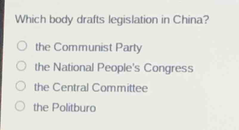which body drafts legislation in china? the communist party the nationa…