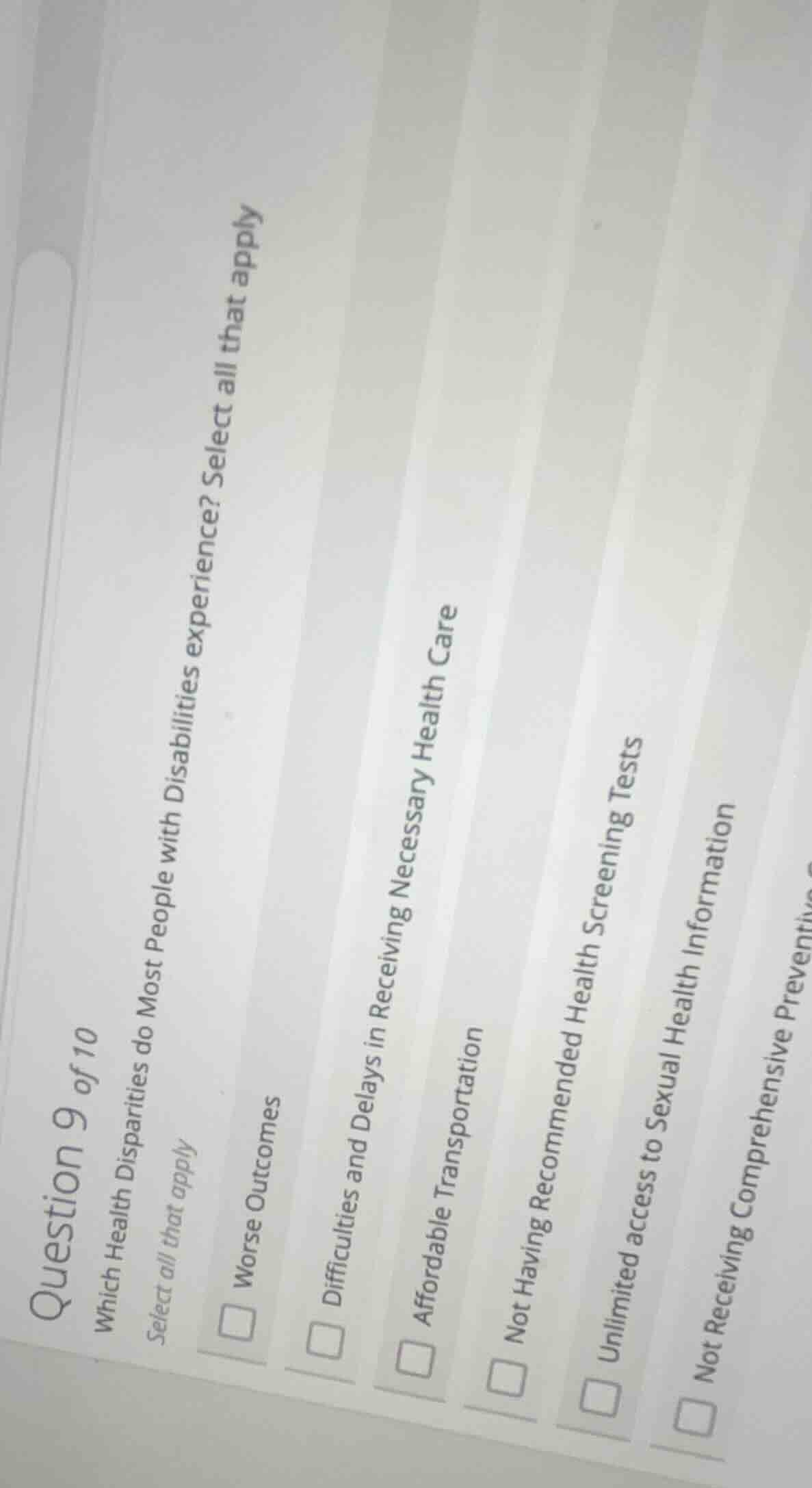 question 9 of 10 which health disparities do most people with disabilit…