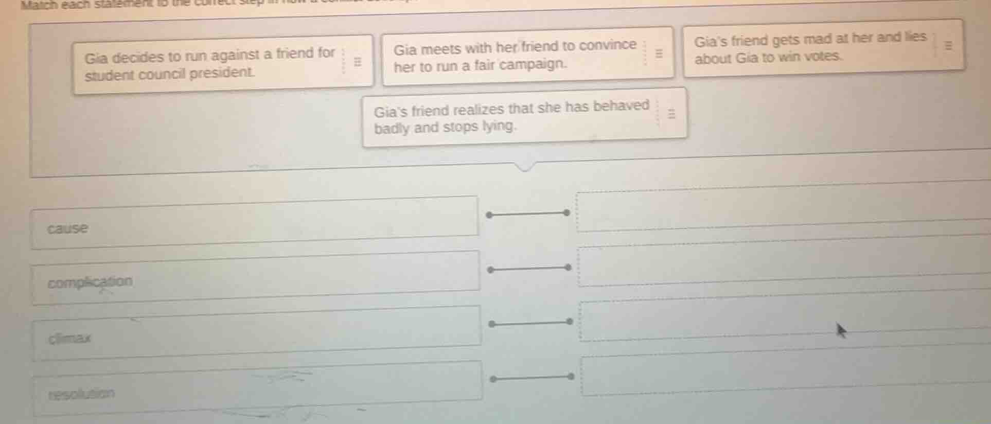 match each statement to the correct step in how a conflict develops and…
