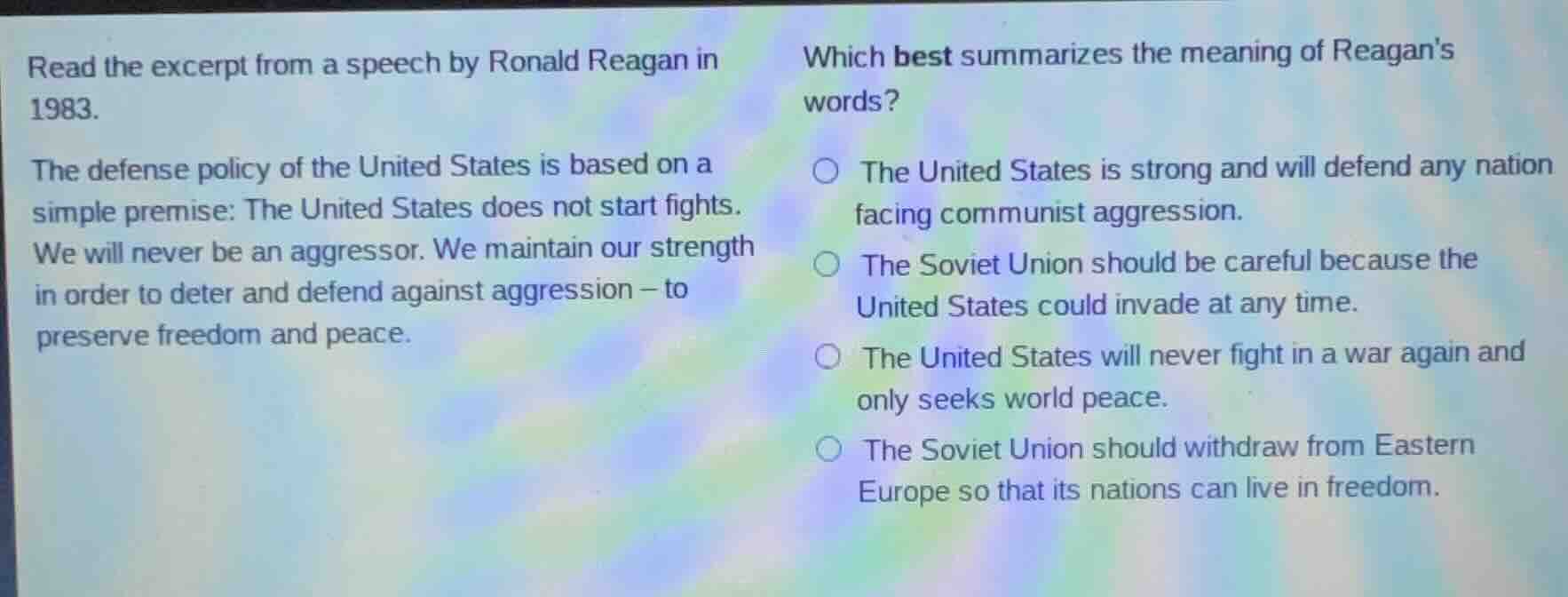 read the excerpt from a speech by ronald reagan in 1983. the defense po…