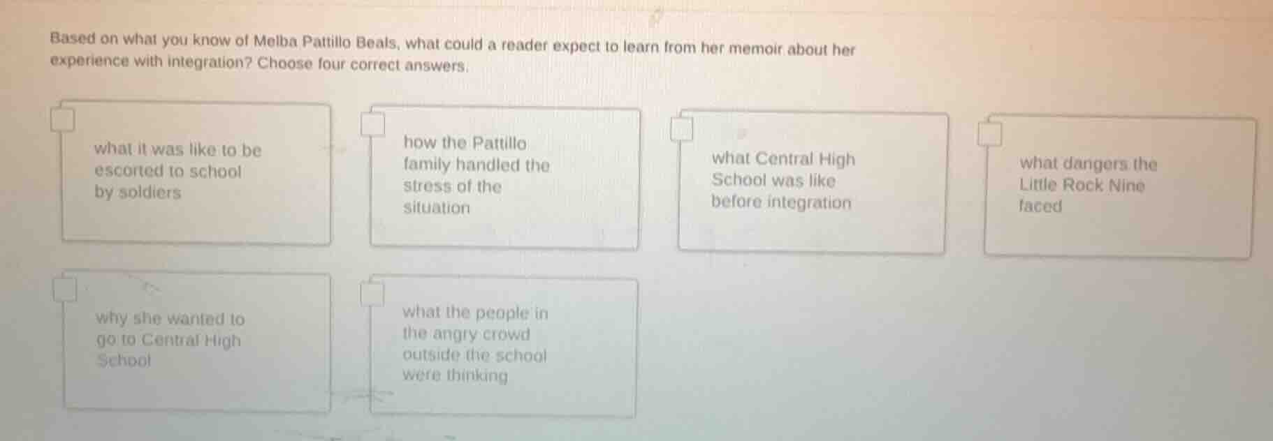 based on what you know of melba pattillo beals, what could a reader exp…