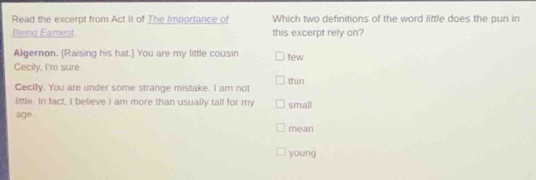 read the excerpt from act ii of the importance of being earnest. algern…