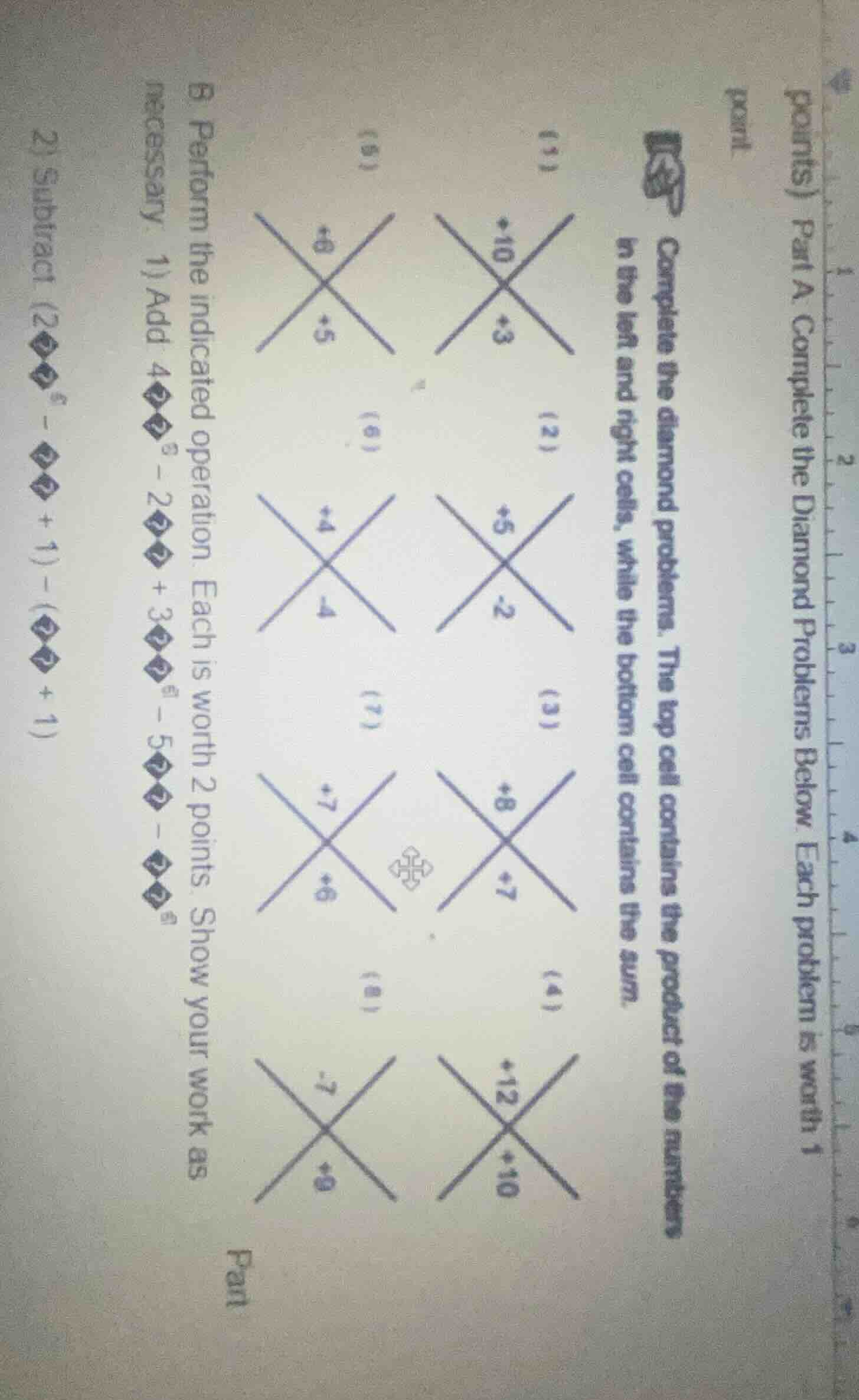 points) part a complete the diamond problems below. each problem is wor…