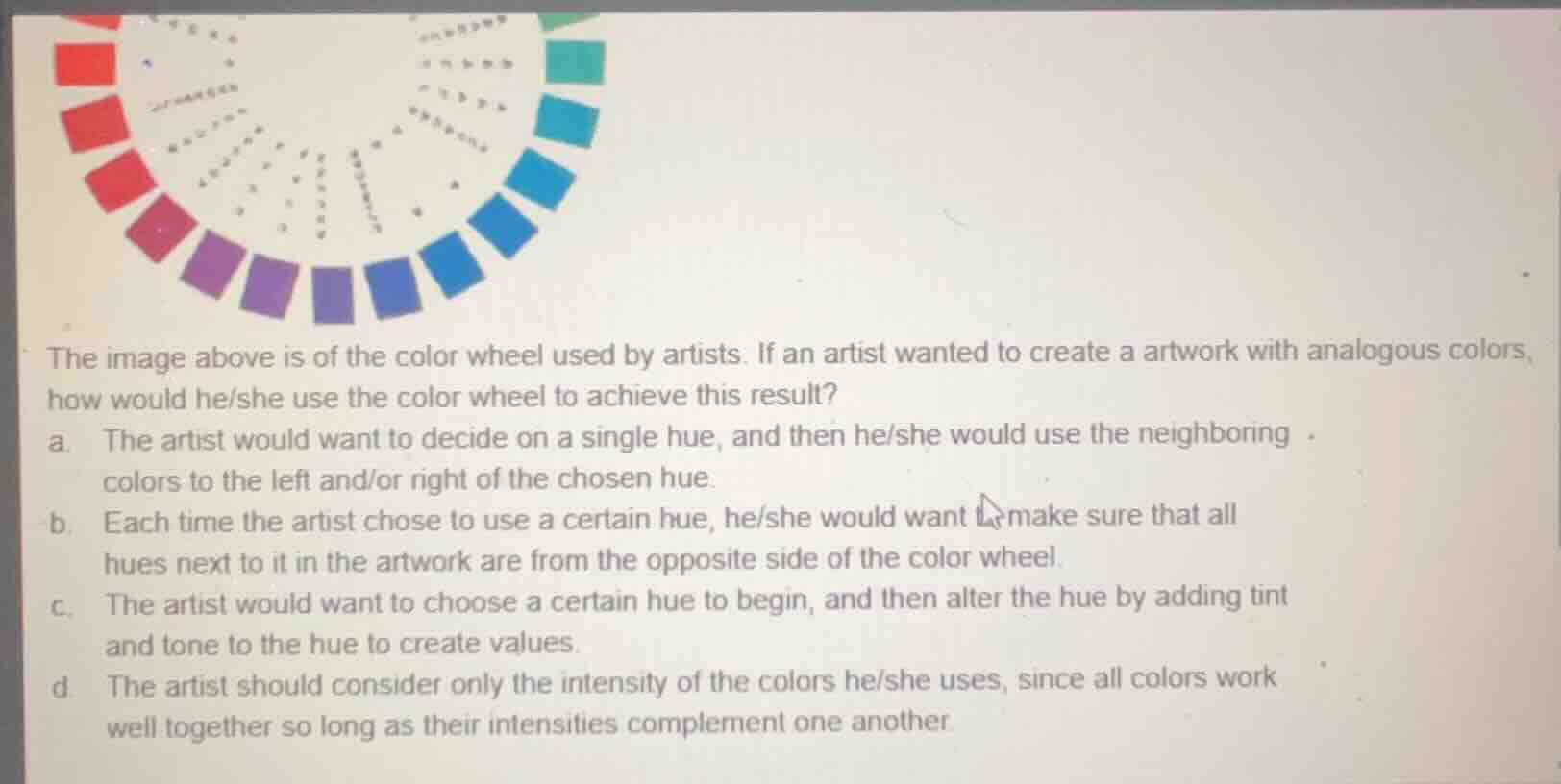 the image above is of the color wheel used by artists. if an artist wan…