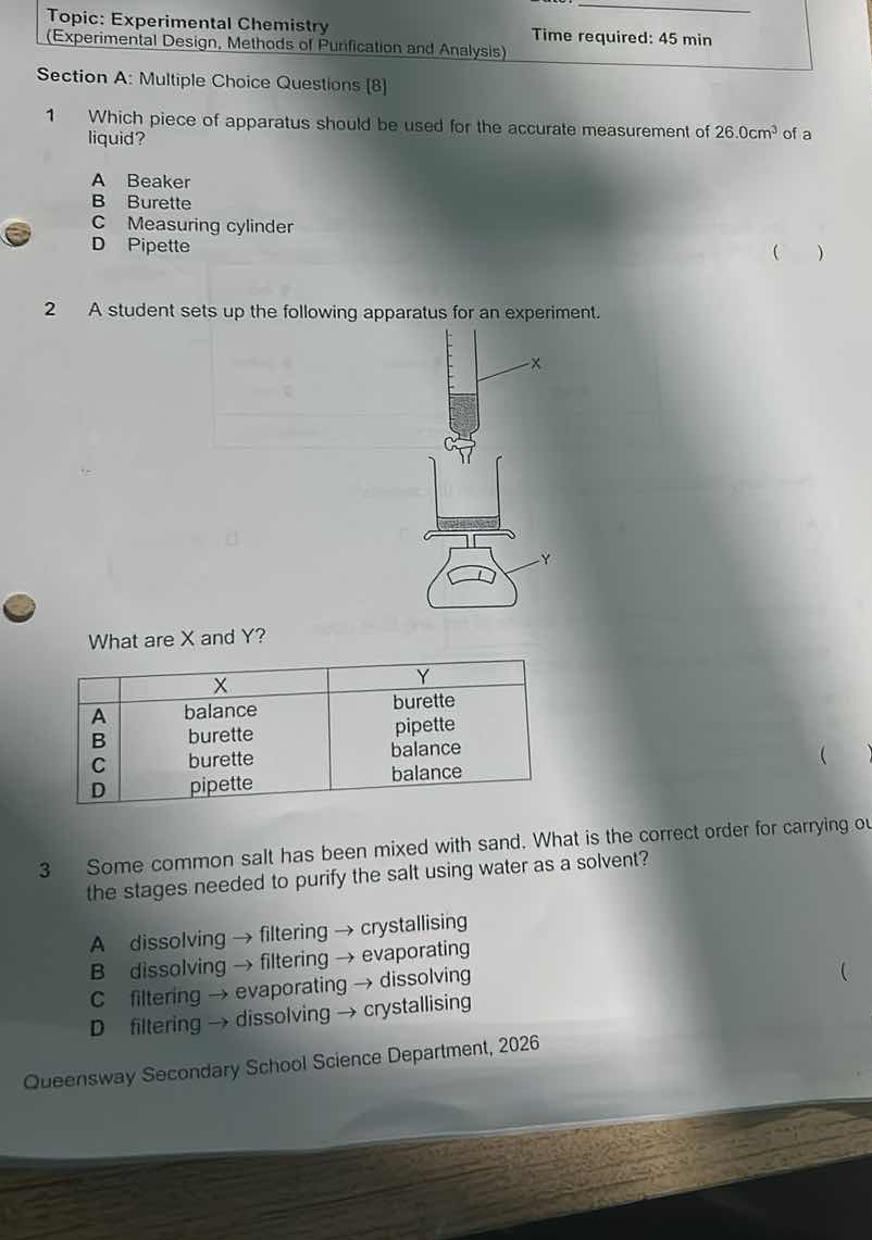 topic: experimental chemistry (experimental design, methods of purifica…