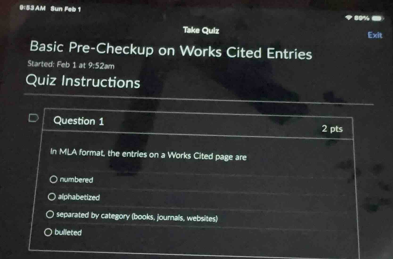 take quiz basic pre - checkup on works cited entries started: feb 1 at …