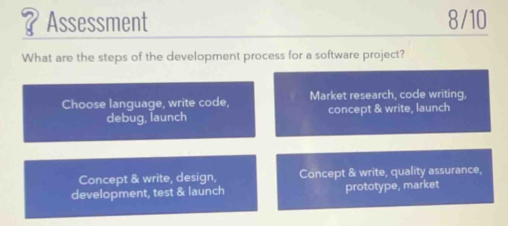 assessment what are the steps of the development process for a software…