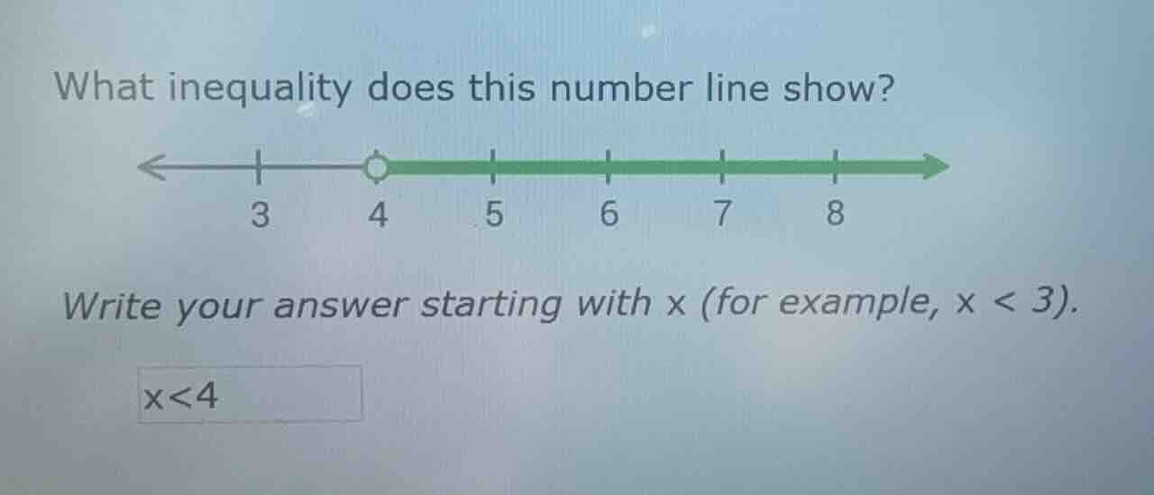 what inequality does this number line show? write your answer starting …