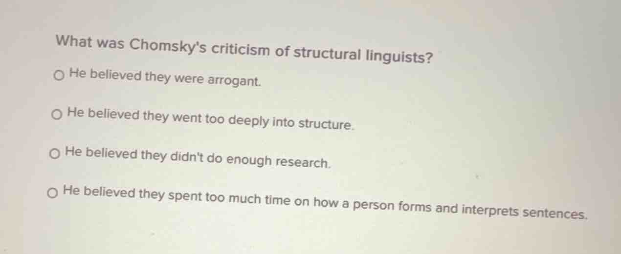 what was chomskys criticism of structural linguists? he believed they w…