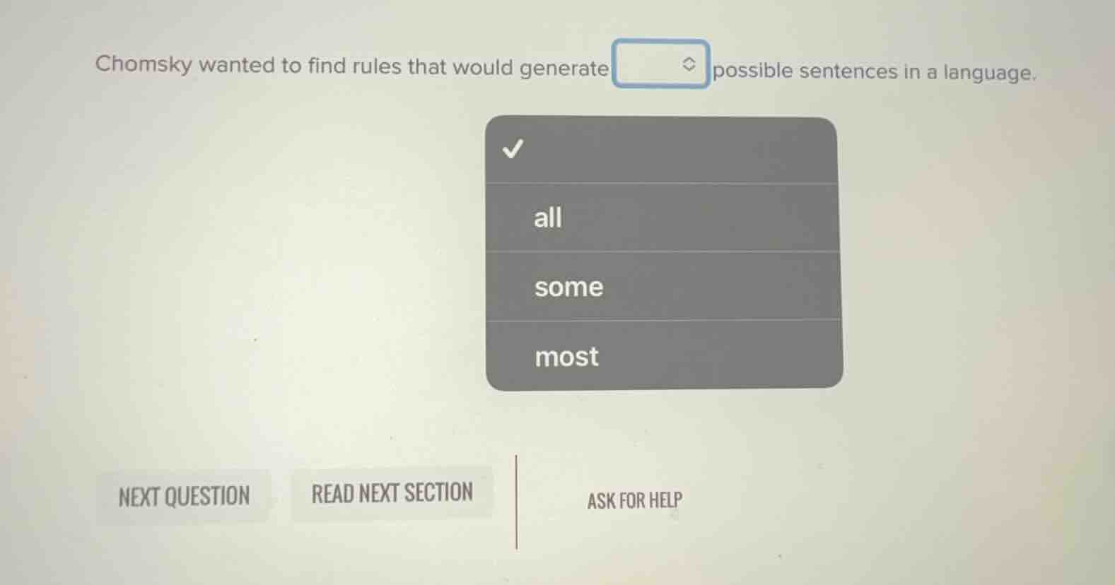 chomsky wanted to find rules that would generate possible sentences in …