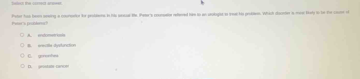 select the correct answer. peter has been seeing a counselor for proble…