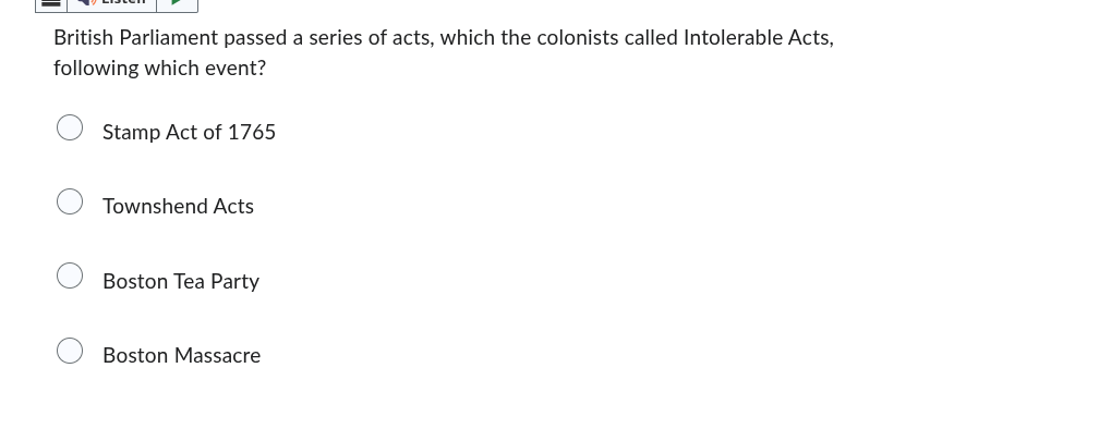 british parliament passed a series of acts, which the colonists called …
