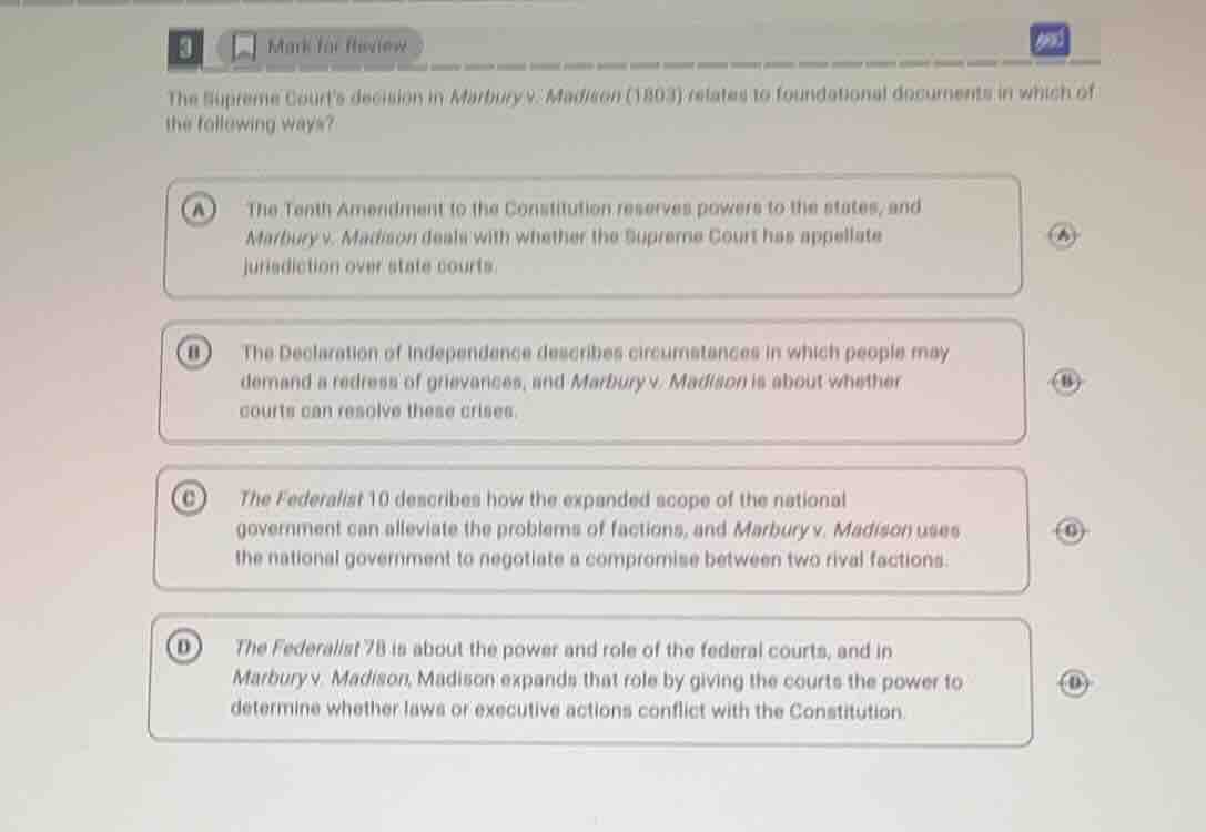 the supreme courts decision in marbury v. madison (1803) relates to fou…